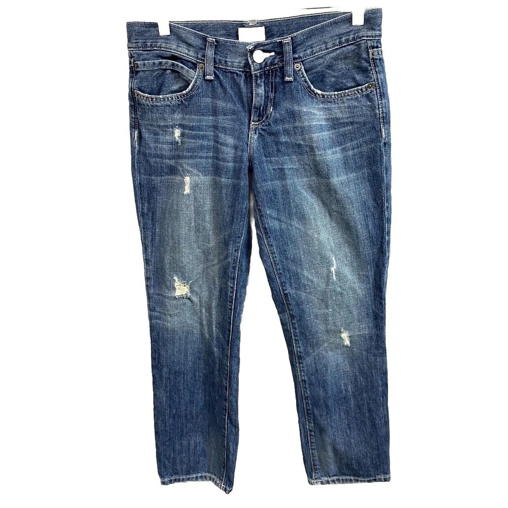 Gap Slim Boyfriend Jeans Womens 4/27 Blue Whiskering Denim Cotton Distressed